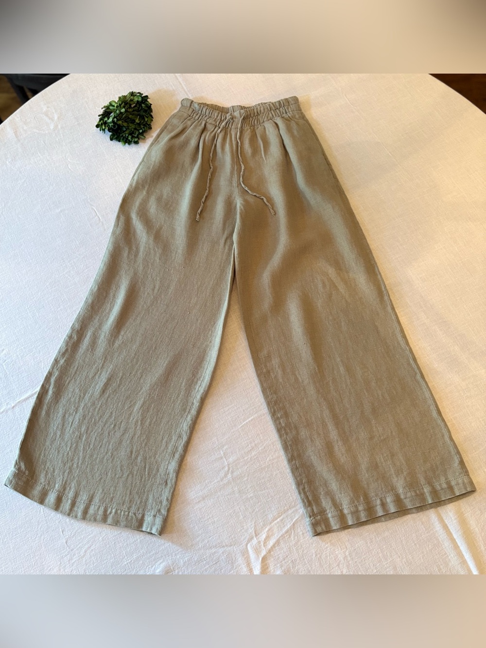 Zara Olive Green Wide-Leg Linen Women’s Pants. Sz XS